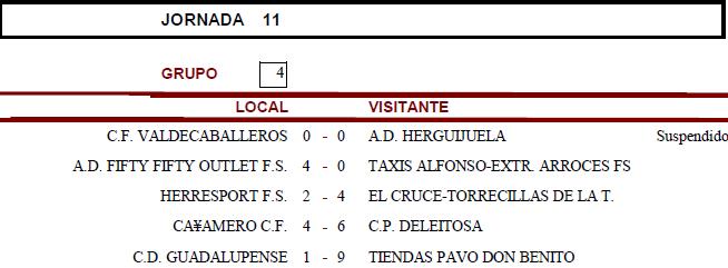 Resultados Jornada 11 - Senior - Temporada 2010-2011