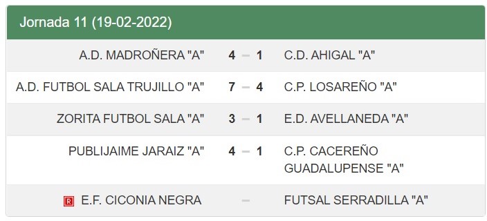 Resultados - Jornada 11 - Senior - Temporada 2021-2022