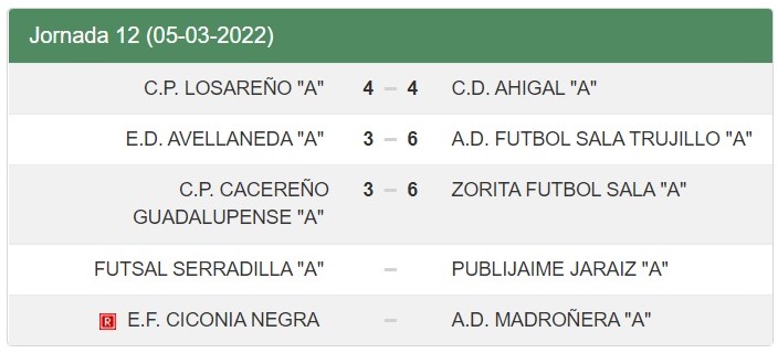 Resultados - Jornada 12 - Senior - Temporada 2021-2022