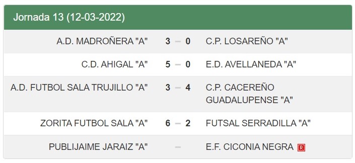 Resultados - Jornada 13 - Senior - Temporada 2021-2022