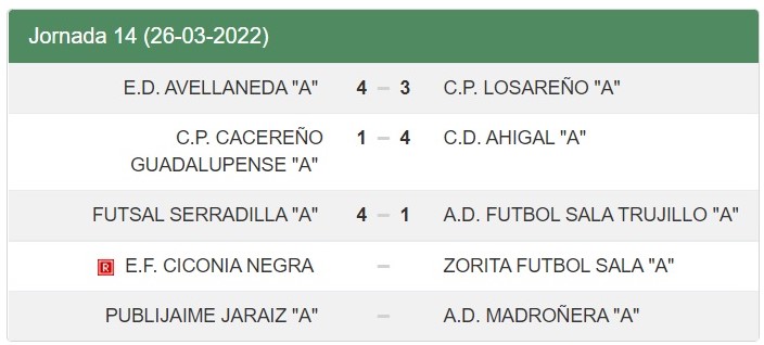 Resultados - Jornada 14 - Senior - Temporada 2021-2022