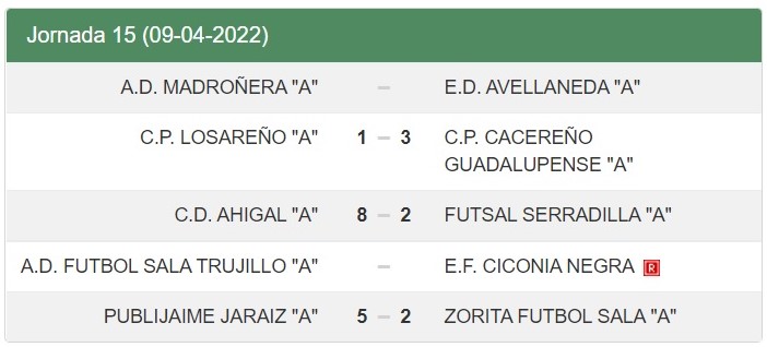 Resultados - Jornada 15 - Senior - Temporada 2021-2022