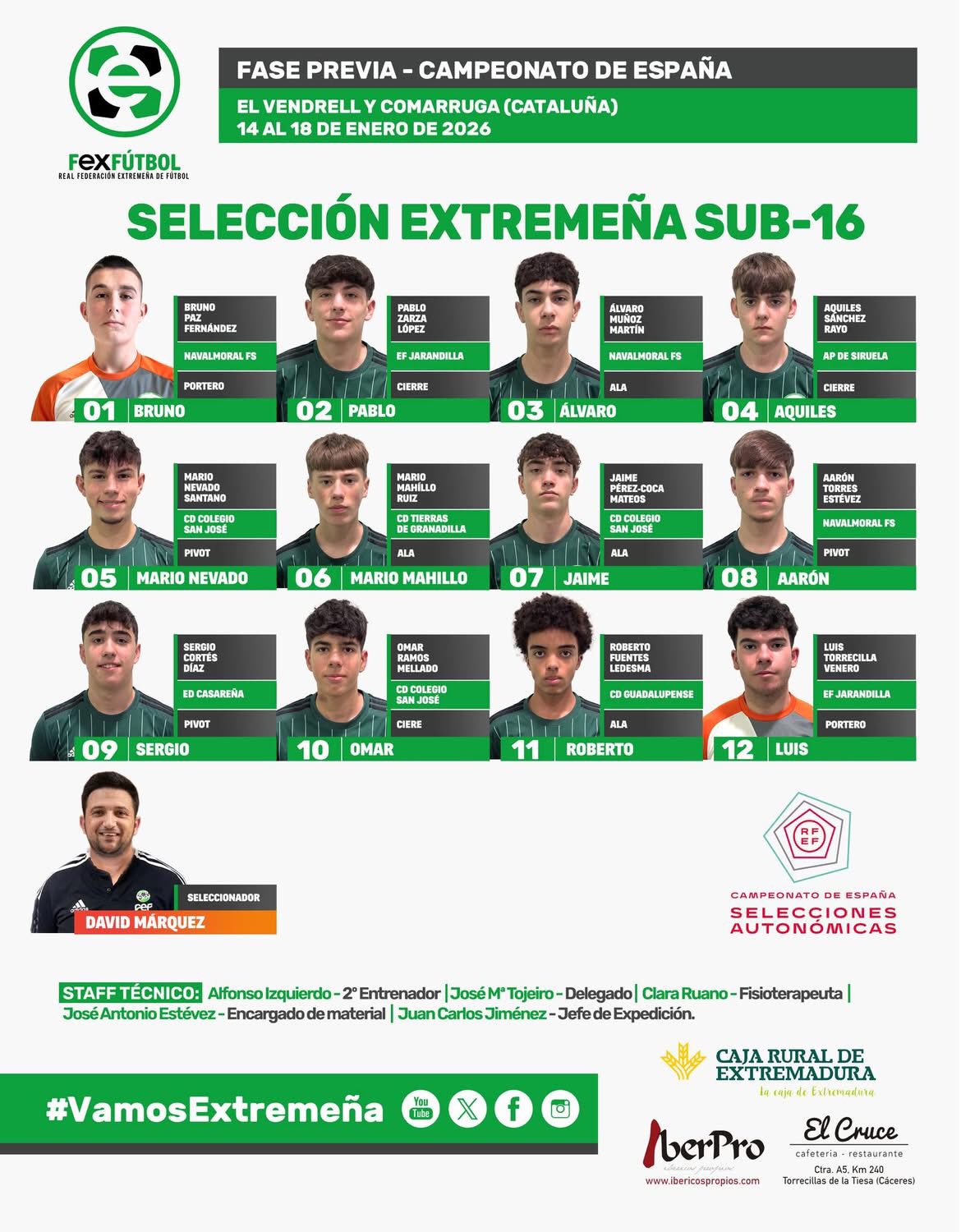 Nuestro cadete Roberto Fuentes es convocado con la Selección Extremeña Sub-16 (2026)